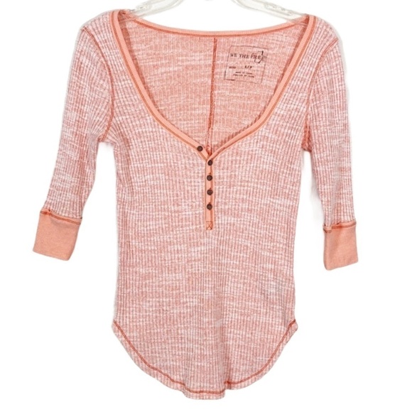Free People Slub Henley Spiced Coral Top Small - Picture 1 of 4